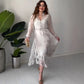💖Limited Sale 50% OFF💖Women's Elegant Mesh Long-Sleeve Floral Drawstring Dress
