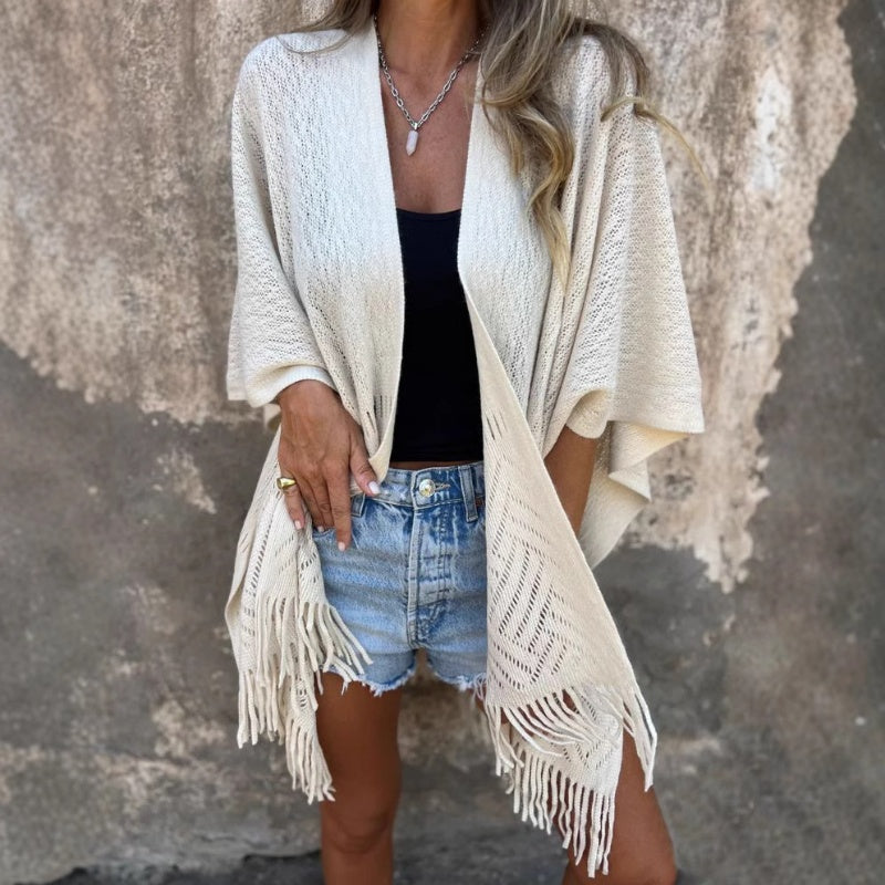 💖Limited Sale 50% OFF💖Elegant Solid Color Soft Cutout Tassel Shawl