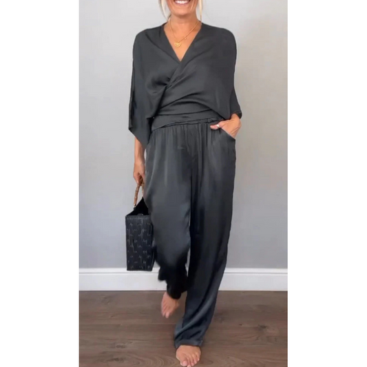 💕Limited Time 50% Off💕Women's 2-Piece Wrap V-Neck Top & Pants Set