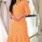 💕Limited Time 50% Off💕Women’s Trendy Orange Printed Dress with 3/4 Sleeves