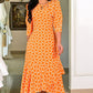 💕Limited Time 50% Off💕Women’s Trendy Orange Printed Dress with 3/4 Sleeves