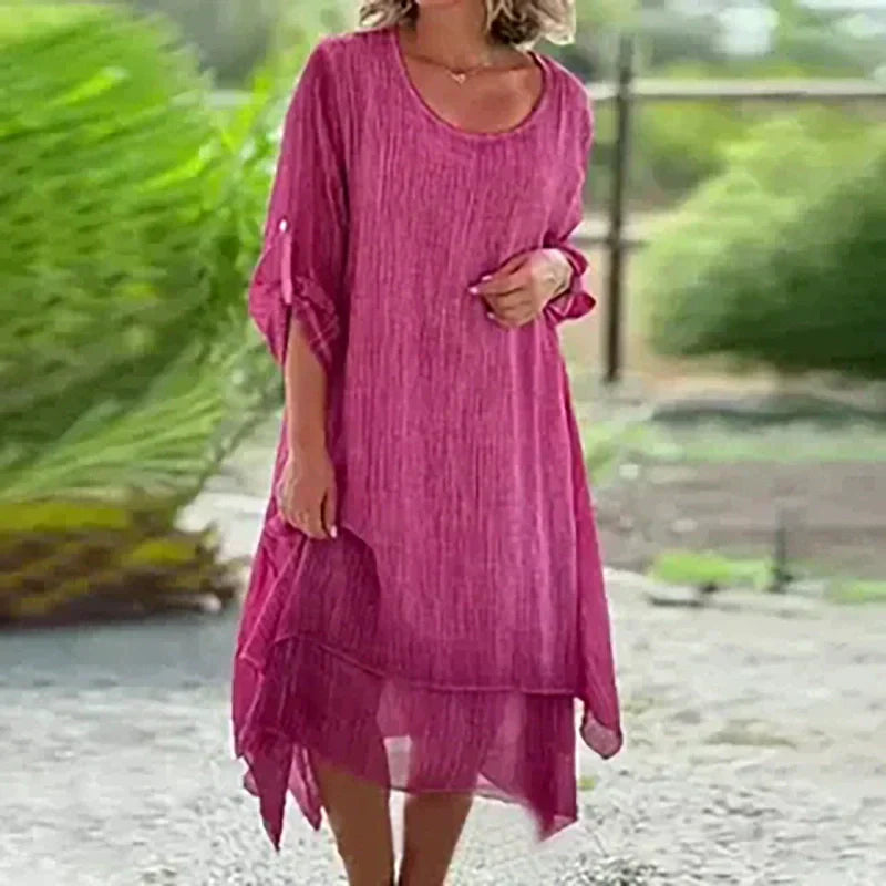 💖Limited Sale 50% OFF💖Women's Elegant Solid Color Round Neck Loose Fit Dress