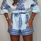 💕Limited Sale 50% OFF💕Patterned Tie Waist Button Up Shorts Co-ord