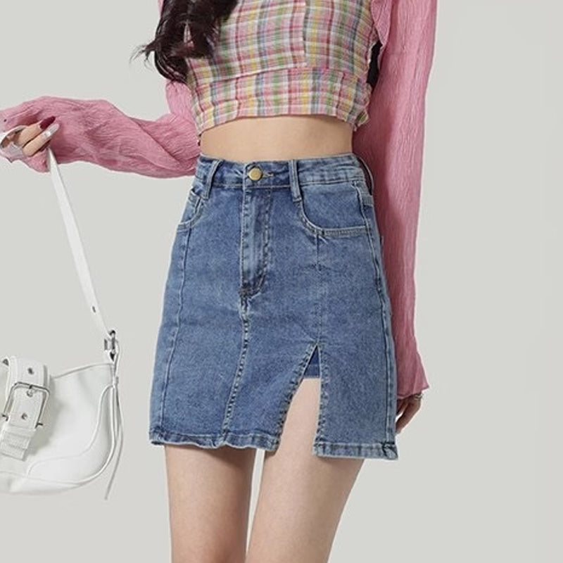 💖LAST DAY SALE 50% OFF💖Women's High Waisted Slit Denim Short Skirts