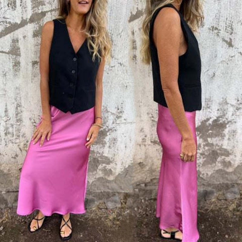 💖Limited Sale 50% OFF💖Women's Luxury Glossy Solid Color Skirt