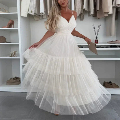 💖Limited Sale 50% OFF💖Women’s Elegant Spaghetti Strap Tiered Tulle Maxi Dress