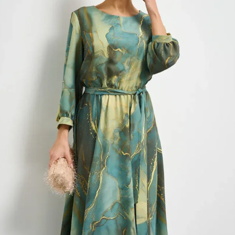 💕Limited Sale 50% OFF💕 Women’s Long Sleeve Fashion Printed Waist Dress – Chic & Timeless!