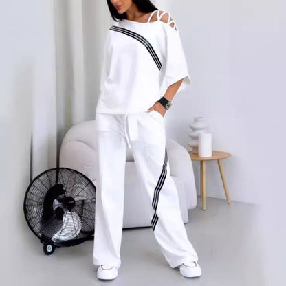 💕Limited Sale 50% OFF💕Women’s Striped Short-Sleeve Tops ＆ Pants Two-Piece Set