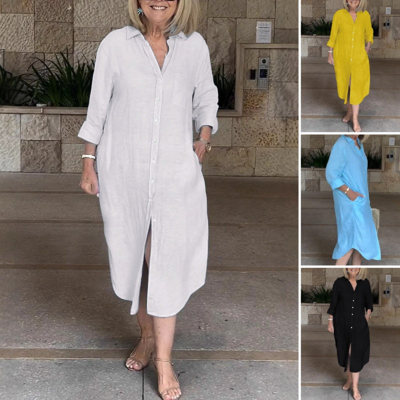 ⏳ Limited time 50% off! 💥Women‘s Casual Loose Cotton Linen Long Shirt Dress