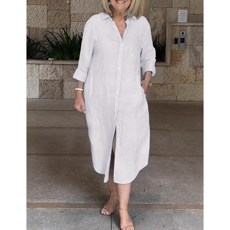 ⏳ Limited time 50% off! 💥Women‘s Casual Loose Cotton Linen Long Shirt Dress
