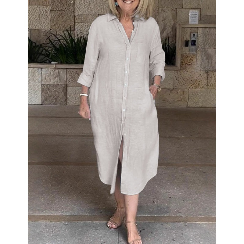 ⏳ Limited time 50% off! 💥Women‘s Casual Loose Cotton Linen Long Shirt Dress