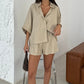 💖LAST DAY PROMOTION - 50%OFF💖 Women's Casual Lapel Top & High-Waisted Shorts Set – Effortless Style & Comfort!