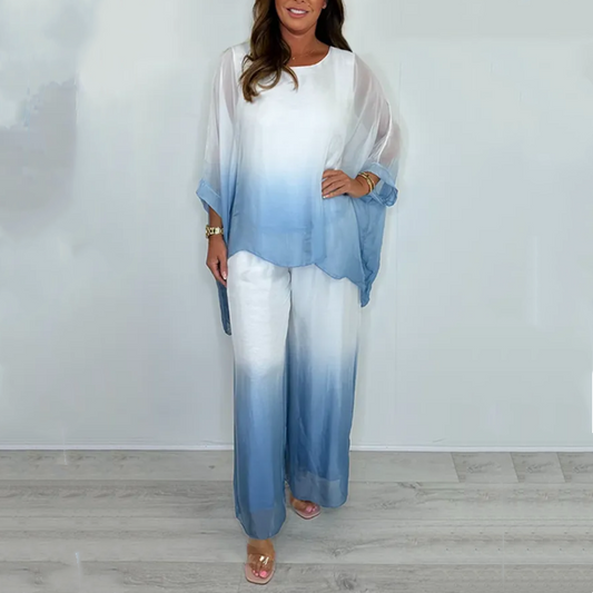 ⏰ Limited Time Offer – 50% Off 🎉Mesh Mix Dip Dye Loose Flowy Top & Trouser Set