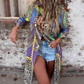 💗Limited Time Half Price Offer💗Printed Long Sleeve Lapel Open-Front Dress（The more you buy, the higher the discount）