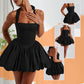 Women's Sexy Slim Puff Dress with Halter Neck and Bow