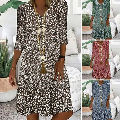 💖LAST DAY PROMOTION - 50%OFF💖Women's Fashion Printed Mid Sleeve V-Neck Dresses