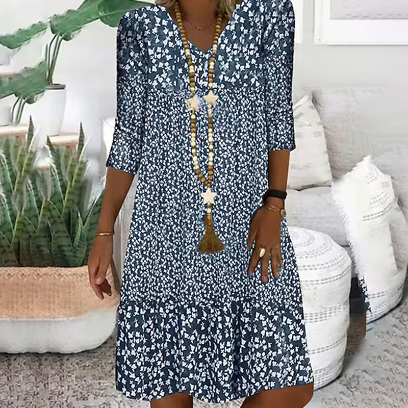 💖LAST DAY PROMOTION - 50%OFF💖Women's Fashion Printed Mid Sleeve V-Neck Dresses