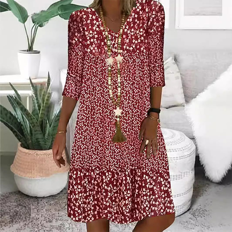💖LAST DAY PROMOTION - 50%OFF💖Women's Fashion Printed Mid Sleeve V-Neck Dresses