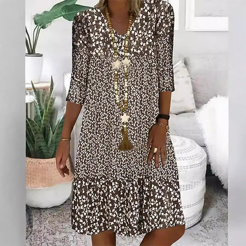 💖LAST DAY PROMOTION - 50%OFF💖Women's Fashion Printed Mid Sleeve V-Neck Dresses
