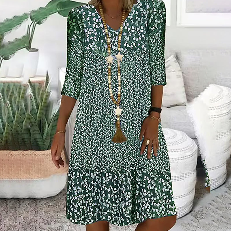💖LAST DAY PROMOTION - 50%OFF💖Women's Fashion Printed Mid Sleeve V-Neck Dresses