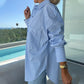 💕Limited Sale 50% OFF💕Women's Long Sleeve Casual Striped Loose Mid-Length Shirt