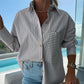 💕Limited Sale 50% OFF💕Women's Long Sleeve Casual Striped Loose Mid-Length Shirt