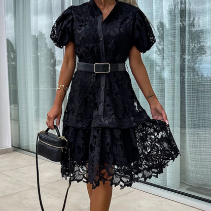 💖Limited Sale 50% OFF💖Women's Retro Short Sleeve Hollow Out Lace Dress