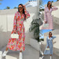💖Last Day 50% OFF💖Fashion V-Neck Button Long Sleeve Floral Waist Dresses