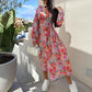 💖Last Day 50% OFF💖Fashion V-Neck Button Long Sleeve Floral Waist Dresses