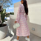 💖Last Day 50% OFF💖Fashion V-Neck Button Long Sleeve Floral Waist Dresses