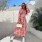 💖Last Day 50% OFF💖Fashion V-Neck Button Long Sleeve Floral Waist Dresses