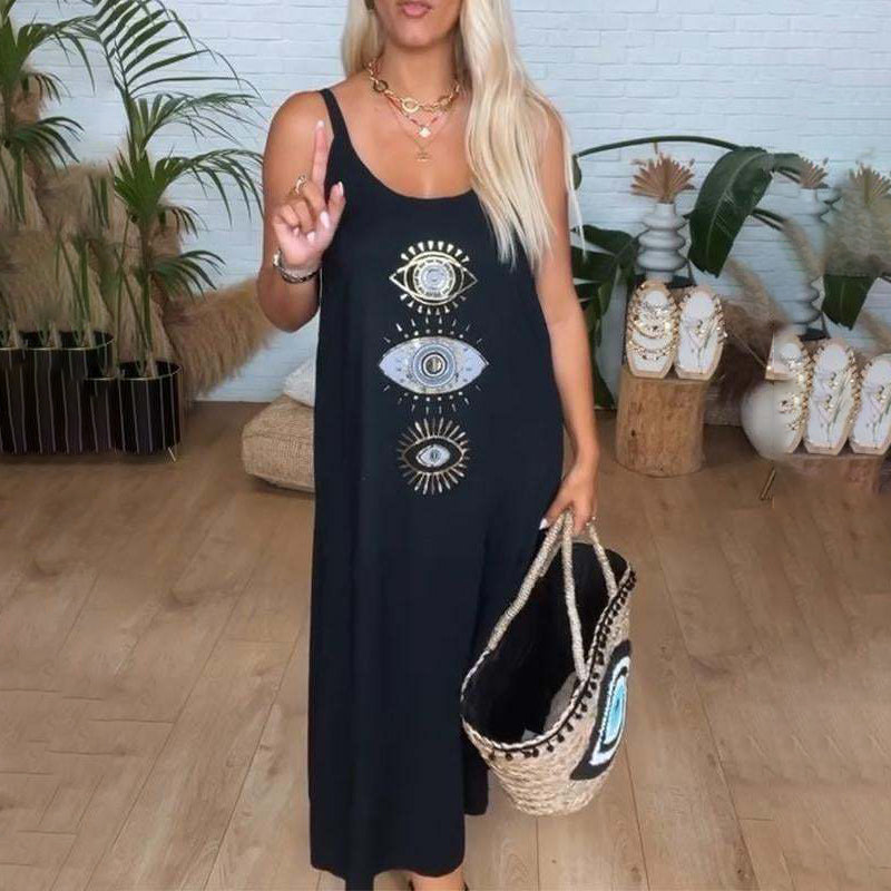 💖Last Day 50% OFF💖Women's Sleeveless Long Dress With Eye Print