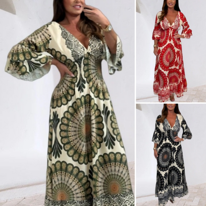 💖Last Day 50% OFF💖Women's Retro Boho Deep V-Neck Maxi Dress