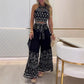 💖LAST DAY SALE 50% OFF💖Women's Retro Pattern Ethnic Halter Sleeveless Top Wide Leg Pants Set