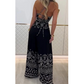 💖LAST DAY SALE 50% OFF💖Women's Retro Pattern Ethnic Halter Sleeveless Top Wide Leg Pants Set