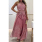 💖LAST DAY SALE 50% OFF💖Women's Retro Pattern Ethnic Halter Sleeveless Top Wide Leg Pants Set