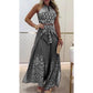 💖LAST DAY SALE 50% OFF💖Women's Retro Pattern Ethnic Halter Sleeveless Top Wide Leg Pants Set