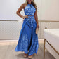 💖LAST DAY SALE 50% OFF💖Women's Retro Pattern Ethnic Halter Sleeveless Top Wide Leg Pants Set