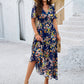 Women's Elegant Printed Flowing Dress with V-Neck
