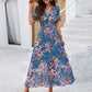 Women's Elegant Printed Flowing Dress with V-Neck