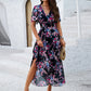 Women's Elegant Printed Flowing Dress with V-Neck