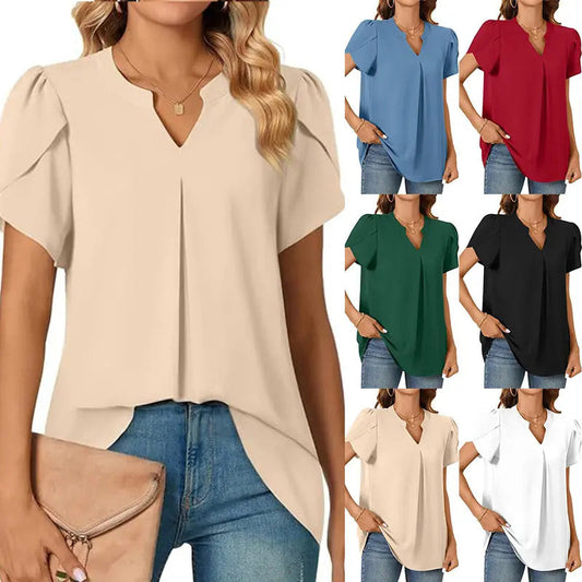 💖LAST DAY SALE 50% OFF💖Women's V-Neck Solid Color Short Sleeve Top