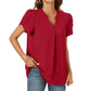 💖LAST DAY SALE 50% OFF💖Women's V-Neck Solid Color Short Sleeve Top