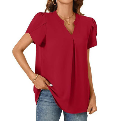 💖LAST DAY SALE 50% OFF💖Women's V-Neck Solid Color Short Sleeve Top