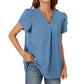 💖LAST DAY SALE 50% OFF💖Women's V-Neck Solid Color Short Sleeve Top