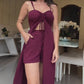 💖LAST DAY SALE 50% OFF💖Women's Fashion Solid Color Spaghetti Straps Long Top & Shorts Two Piece Set