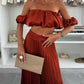 💖LAST DAY SALE 50% OFF💖Women’s Sexy Solid Color Top Wide Leg Pants Two Pieces Set