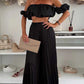 💖LAST DAY SALE 50% OFF💖Women’s Sexy Solid Color Top Wide Leg Pants Two Pieces Set