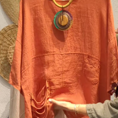 💖LAST DAY SALE 50% OFF💖Women's Loose Fit Linen Top with Side Pockets