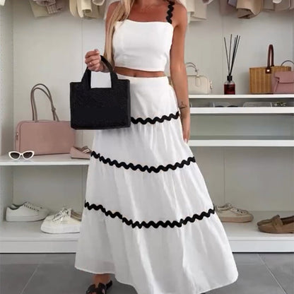 💖LAST DAY SALE 50% OFF💖Stylish Crop Top & Patchwork Maxi Skirt 2 PCS Set